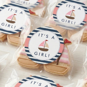 Nautical Boat Baby Shower Stickers - It's A Girl!