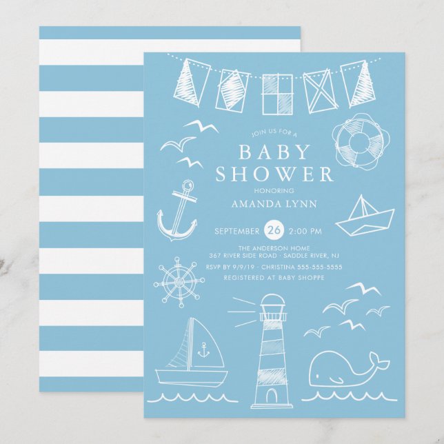 Nautical boat Boy Baby Shower Invitation (Front/Back)