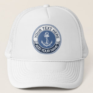 Nautical Boat Captain Custom Name Monogram Trucker Hat