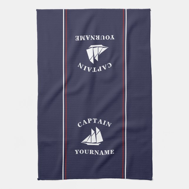Nautical Boat Captain Personalised Kitchen Towels (Vertical)