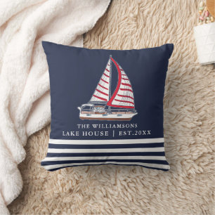 Nautical Boat Custom Navy Blue Lake House Cushion