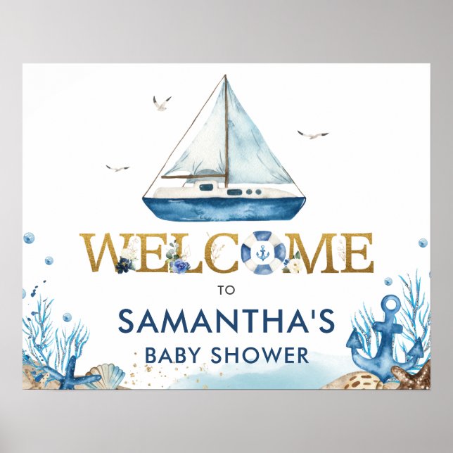Nautical Boat Hampton Baby Shower Welcome Poster (Front)