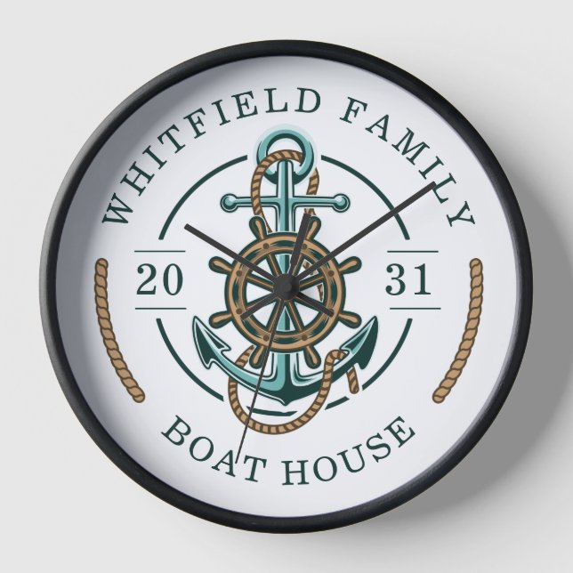 Nautical Boat House Anchor Year Est Custom Clock (Front)