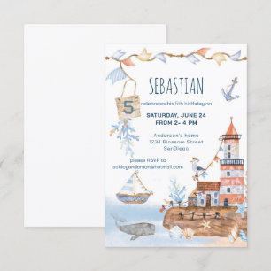Nautical Boat Lighthouse Birthday Invitation