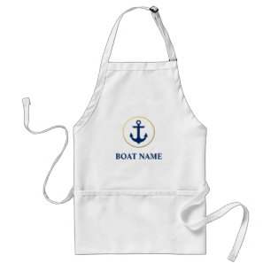 Nautical Boat Name Anchor Blue Gold Standard Apron