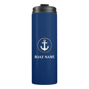 Nautical Boat Name Anchor Blue Gold Thermal Tumbler