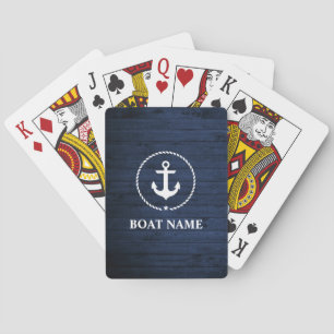 Nautical Boat Name Anchor Blue Wood Playing Cards