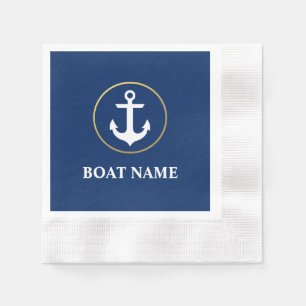 Nautical Boat Name Anchor Cocktail Blue Gold Napkin