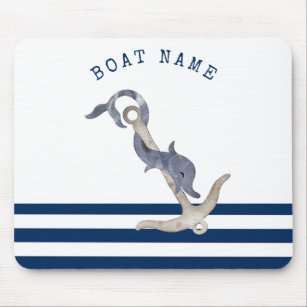 Nautical Boat Name,Anchor Dolphin Navy Blue  Mouse Mat