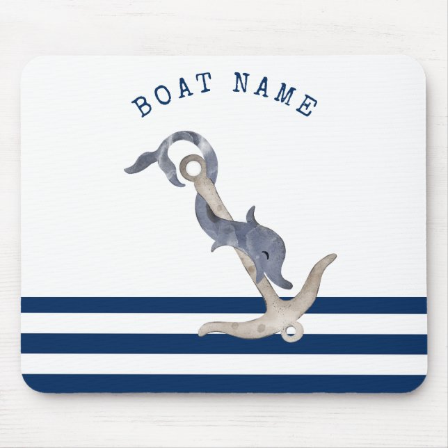Nautical Boat Name,Anchor Dolphin Navy Blue  Mouse Mat (Front)