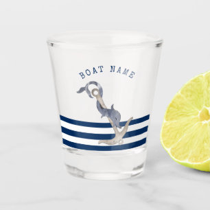 Nautical Boat Name,Anchor Dolphin Navy Blue Shot Glass