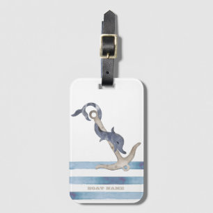 Nautical Boat Name,Anchor Dolphin Stripes Luggage Tag