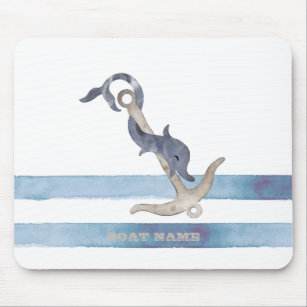 Nautical Boat Name,Anchor Dolphin Stripes Mouse Mat