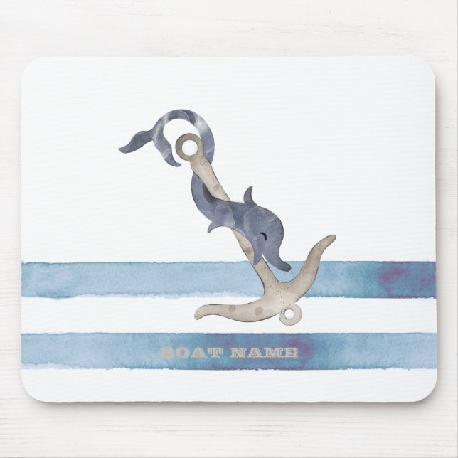 Nautical Boat Name,Anchor Dolphin Stripes Mouse Mat (Front)