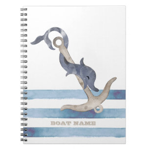 Nautical Boat Name,Anchor Dolphin Stripes  Notebook