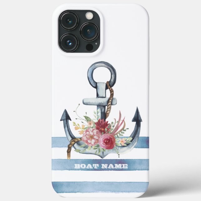 Nautical Boat Name,Anchor Flowers Stripes Case-Mate iPhone Case (Back)