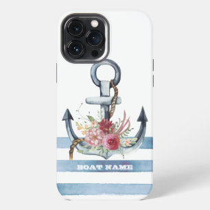 Nautical Boat Name,Anchor Flowers Stripes iPhone 13 Pro Max Case