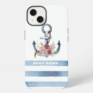 Nautical Boat Name,Anchor Flowers Stripes iPhone 13 Case