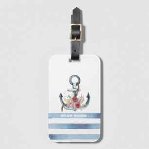Nautical Boat Name,Anchor Flowers Stripes Luggage Tag