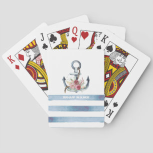 Nautical Boat Name,Anchor Flowers Stripes Playing Cards