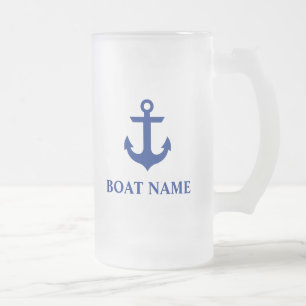 Nautical Boat Name Anchor Frosted Glass Beer Mug
