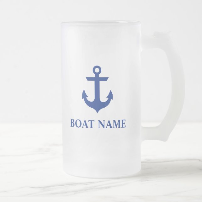Nautical Boat Name Anchor Frosted Glass Beer Mug (Right)