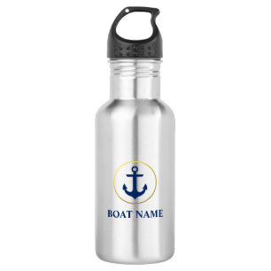 Nautical Boat Name Anchor Navy Blue Gold 532 Ml Water Bottle