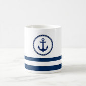 Nautical Boat Name,Anchor Navy Blue Striped Coffee Mug (Center)