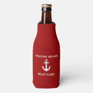 Nautical Boat Name Anchor Red Welcome Bottle Cooler