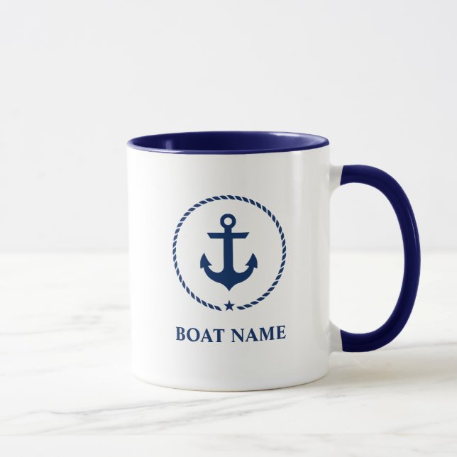 Nautical Boat Name Anchor Rope Blue Mug (Right)