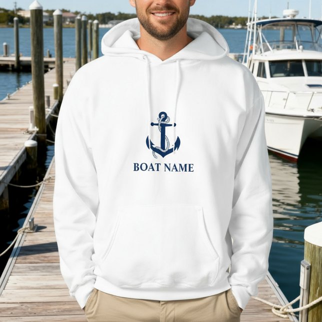 Nautical Boat Name Anchor Rope Hoodie (Customize to change text size or text style.)