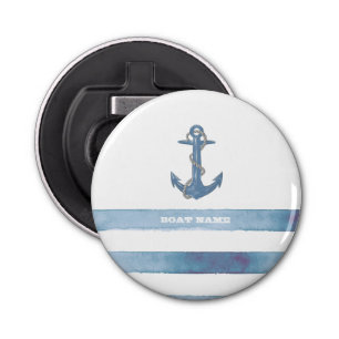 Nautical Boat Name,Anchor,Rope,Light Blue Stripes  Bottle Opener
