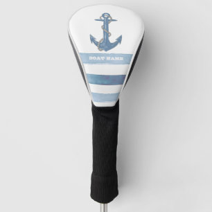 Nautical Boat Name,Anchor,Rope,Light Blue Stripes  Golf Head Cover