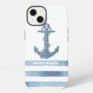 Nautical Boat Name,Anchor,Rope,Light Blue Stripes iPhone 13 Case