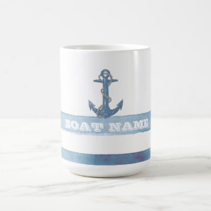Nautical Boat Name,Anchor,Rope,Light Blue Stripes  Magic Mug