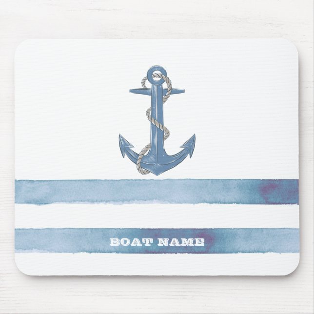 Nautical Boat Name,Anchor,Rope,Light Blue Stripes  Mouse Mat (Front)