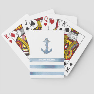 Nautical Boat Name,Anchor,Rope,Light Blue Stripes Playing Cards