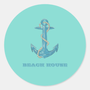 Nautical Boat Name,Anchor,Rope,Mint Green  Classic Round Sticker