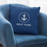 Nautical Boat Name Anchor Rope Navy Blue Cushion<br><div class="desc">Nautical Boat Name Anchor Rope Throw Pillow Navy Blue</div>