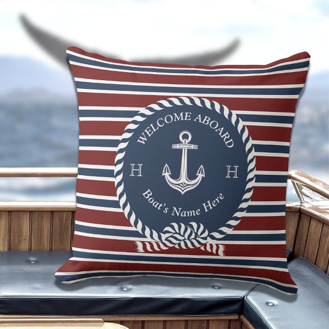Nautical Boat Name Anchor Rope Navy Blue  Welcome  Cushion (Creator Uploaded)