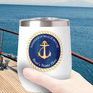 Nautical Boat Name Anchor Rope Navy Blue Yellow
