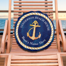 Nautical Boat Name Anchor Rope Navy Blue Yellow