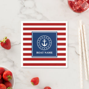 Nautical Boat Name Anchor Rope Stars Stripes RWB Napkin