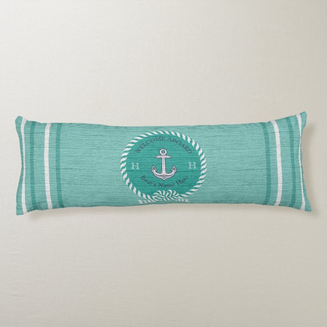 Nautical Boat Name Anchor Rope Teal Blue Welcome   Body Cushion (Back)