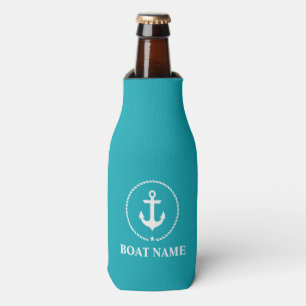 Nautical Boat Name Anchor Rope Turquoise Blue Bottle Cooler