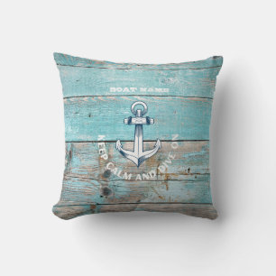 Nautical Boat Name Anchor Rustic Wood Cushion