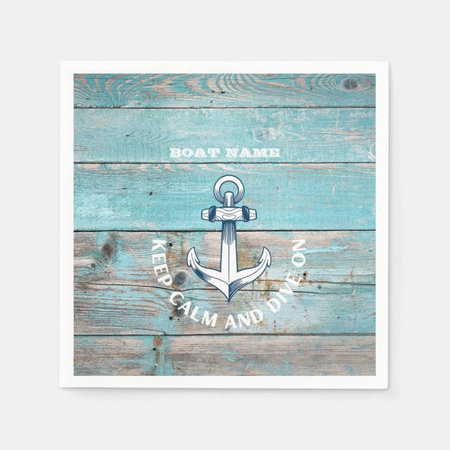 Nautical Boat Name Anchor Rustic Wood Napkin (Front)