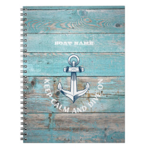 Nautical Boat Name Anchor Rustic Wood Notebook