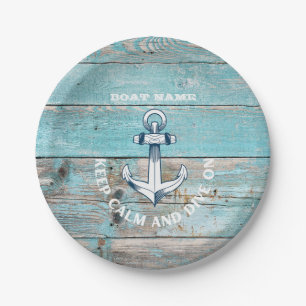Nautical Boat Name Anchor Rustic Wood Paper Plate