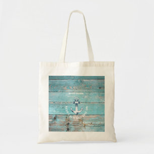 Nautical Boat Name Anchor Rustic Wood Tote Bag